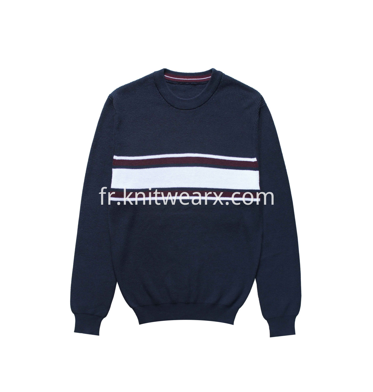 Men's Knitted Multi-Color Stripe Rib Stitch Crewneck Sweater